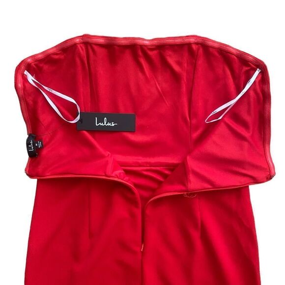 NEW Lulu’s | Feel the Beat Red Rhinestone Strapless Bodycon Mini Dress, Size M - Picture 9 of 15